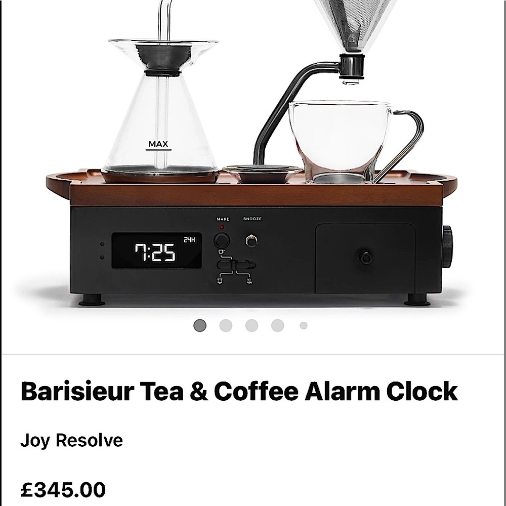 coffee/tea maker PLUS an alarm clock. when the alarm goes off, it makes coffee
